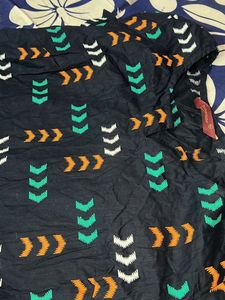 Navy Blue &amp; White Geometric PrintPure Cotton Kurta
