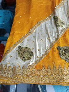 Elegant Yellow &amp; Gold Embellished Saree