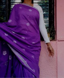 Purple Cotton Saree with readymade blouse