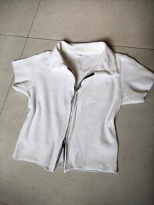 White Knit Zip-Up Polo