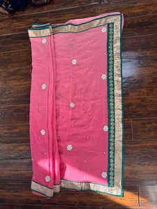 Elegant Pink Ombre Embroidered Saree