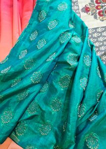 Pink &amp; Teal Embroidered Saree