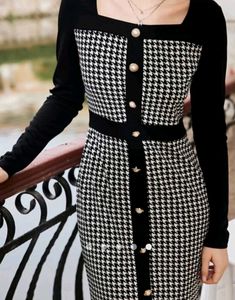 Chic Houndstooth Button-Up Dress