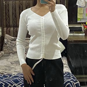 Fitted V Neck Long Sleeve Winter Top