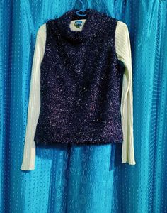Sparkly White Sweater With Black  Sleeveless Top