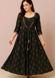 xxl festive black double layer anarkali