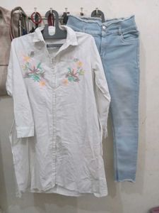 Totally New Beautiful Jeans With Shirt Style Top
