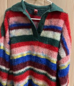 Japenese Vintage Striped Fuzzy Knit Sweater