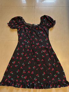 Cherry Print Ruffle Hem Dress