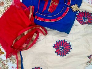 Navy Blue Silk Kurti With Patchwork Salwar