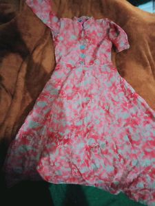 pink and golden full flaired long gown short sleeves