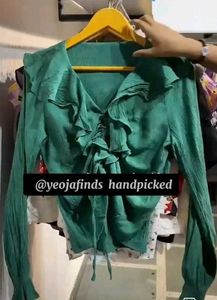 Green Ruffle Korean Top