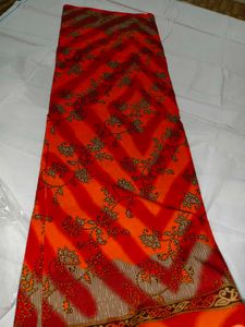 Orange Floral Print Saree