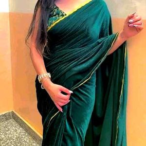 Elegant Green Velvet Saree with out blouse 👍