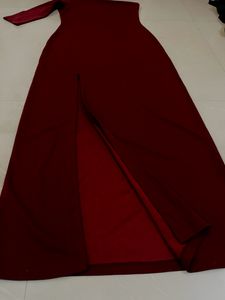 Maroon Solid One Shoulder Maxi Dress