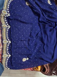 Navy Blue - Pearl Work Saree