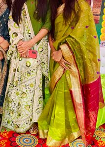 Beautiful Green And Maroon  Organza Saree