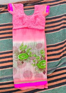 Pink Floral Saree with Blouse