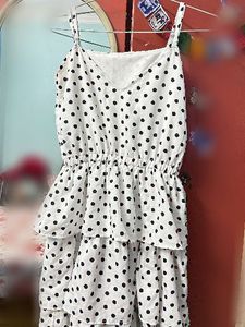 White Polka Dot Layered Ruffle Dress :Cute &amp; Flow