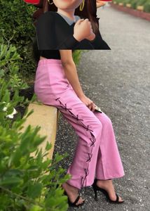 Pink Lace-Up Pants