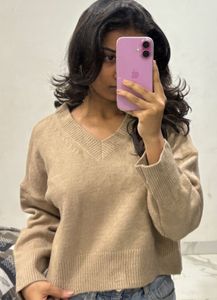 Beige V Neck Drop Shoulder Cardigan