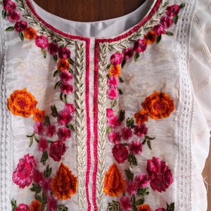 Embroidery Work White Kurta For Women