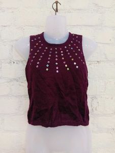 Burgundy Embellished Tank Top