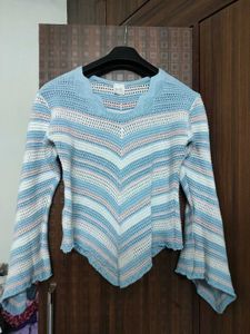 Blue Knit Crochet Top