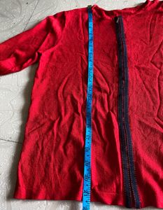 Red Front-Zip Casual Shrug / Cardigan
