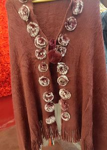 Brown Faux Fur Pom-Pom Cape