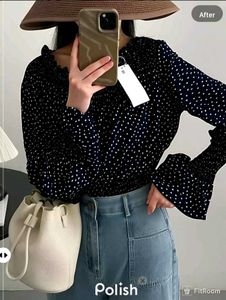 New With Tag Dotted Polka Clinched Waist Top