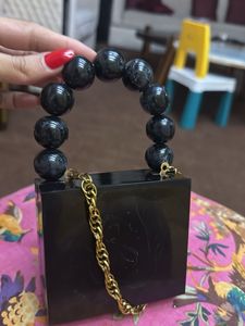 Black Beaded Handle Clutch
