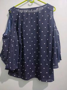 Navy Polka Dot Cold Shoulder Top
