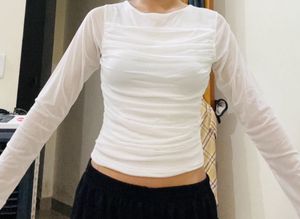 White Full Sleeve Mesh Top &lt;3