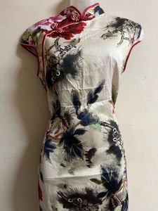 Korean Floral Print Cheongsam Dress