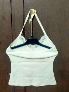 White Halter Neck Top
