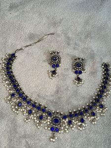 Navy Blue Oxidised Necklace Set