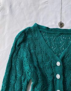 Crochet Knit Cardigan Green