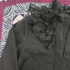 Samshek Black Ruffle Top With Free Earring