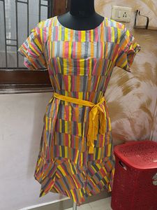 Colorful Striped Tie-Waist Dress