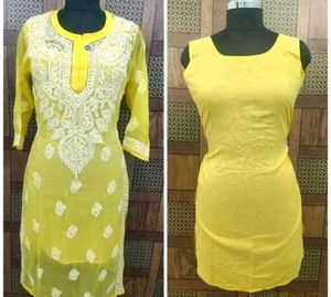 🌼 Elegant Yellow Chikankari Kurti – Handcrafted L