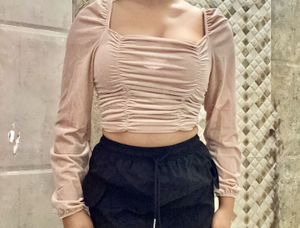 Blush Velvet Ruched Long Sleeve Top