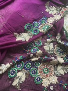Embroidered Purple Georgette Sari