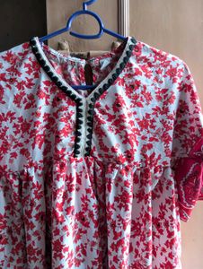 Red &amp; White Floral Print Dress