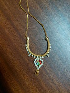 Vintage Rhinestone Floral Pendant Necklace