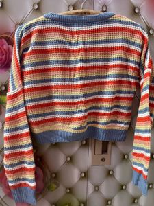 Striped Cropped V-Neck Sweater