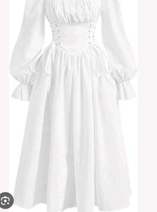 Ivory Corset Puff Sleeve Midi Dress