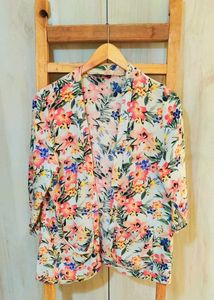 Orange Printed Shrug Size-38