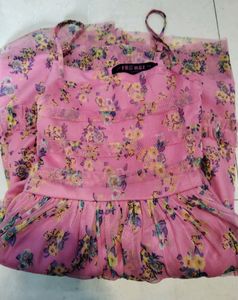 Floral Print Baby Pink Short Dress
