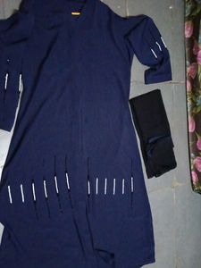 Navy Blue Embellished Abaya with Black Scarf